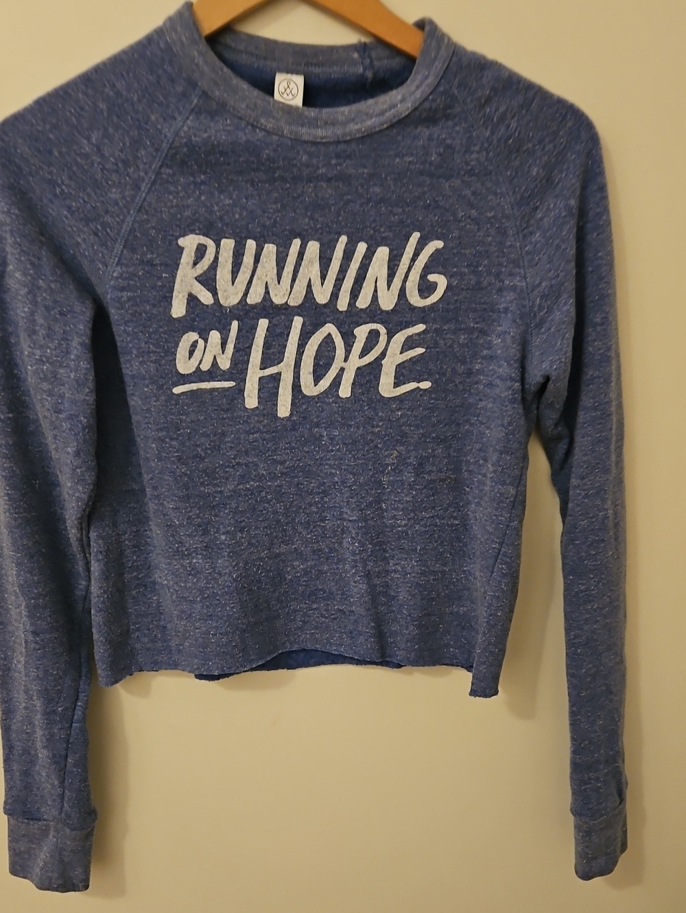 Alternative Blue "Running on Hope" Cropped Crewneck Sweatshirt
